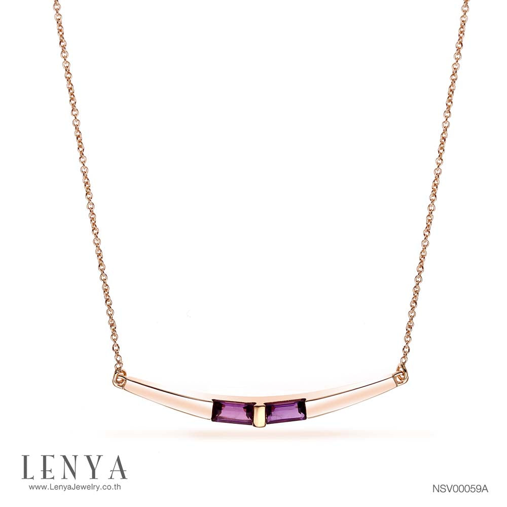 LENYA สร้อยคอเงินแท้ชุบพิงค์โกล์ด 18K ประดับอเมทีสต์ (Amethyst) ทรงบาเกต โฉบเฉี่ยวด้วยดีไซน์ที่ไม่มีใครเหมือน