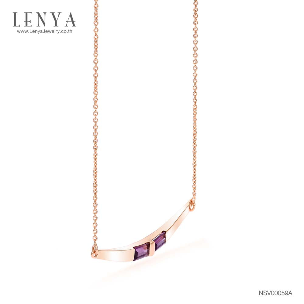 LENYA สร้อยคอเงินแท้ชุบพิงค์โกล์ด 18K ประดับอเมทีสต์ (Amethyst) ทรงบาเกต โฉบเฉี่ยวด้วยดีไซน์ที่ไม่มีใครเหมือน