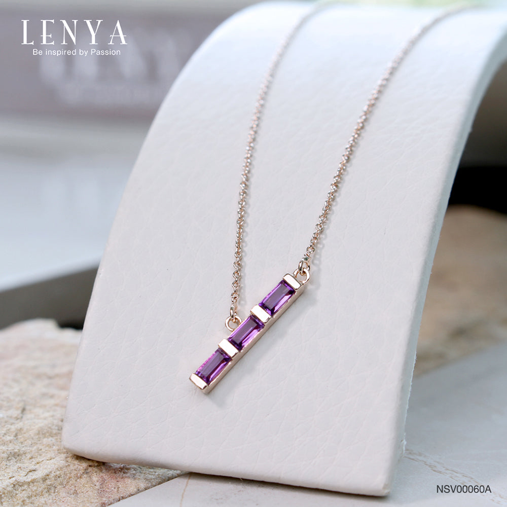 LENYA สร้อยคอเงินแท้ 925 ชุบ Pink Gold สวยสง่า เพิ่ีมความหรูหราด้วยการประดับ Amethyst ทรงสีเหลี่ยมผืนผ้า 3 ชิ้น ดีไซน์เก๋ไก๋ ให้ความรู้สึกมั่นคง ไม่โลเล เหมาะกับคนที่ต้องตัดสินใจบ่อยๆ โดยเฉพาะเจ้าของธุรกิจ