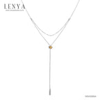 LENYA สร้อยคอเงินแท้ 925 ตัวเรือนชุบทองขาว ดีไซน์โดดเด่น ประดับด้วยพลอย ซิทริน(Citrine) และ คิวบิกเซอร์โคเนีย(Cubic Zirconia) สวยเฉียบ อัพลุคสาวแซ่บ!!