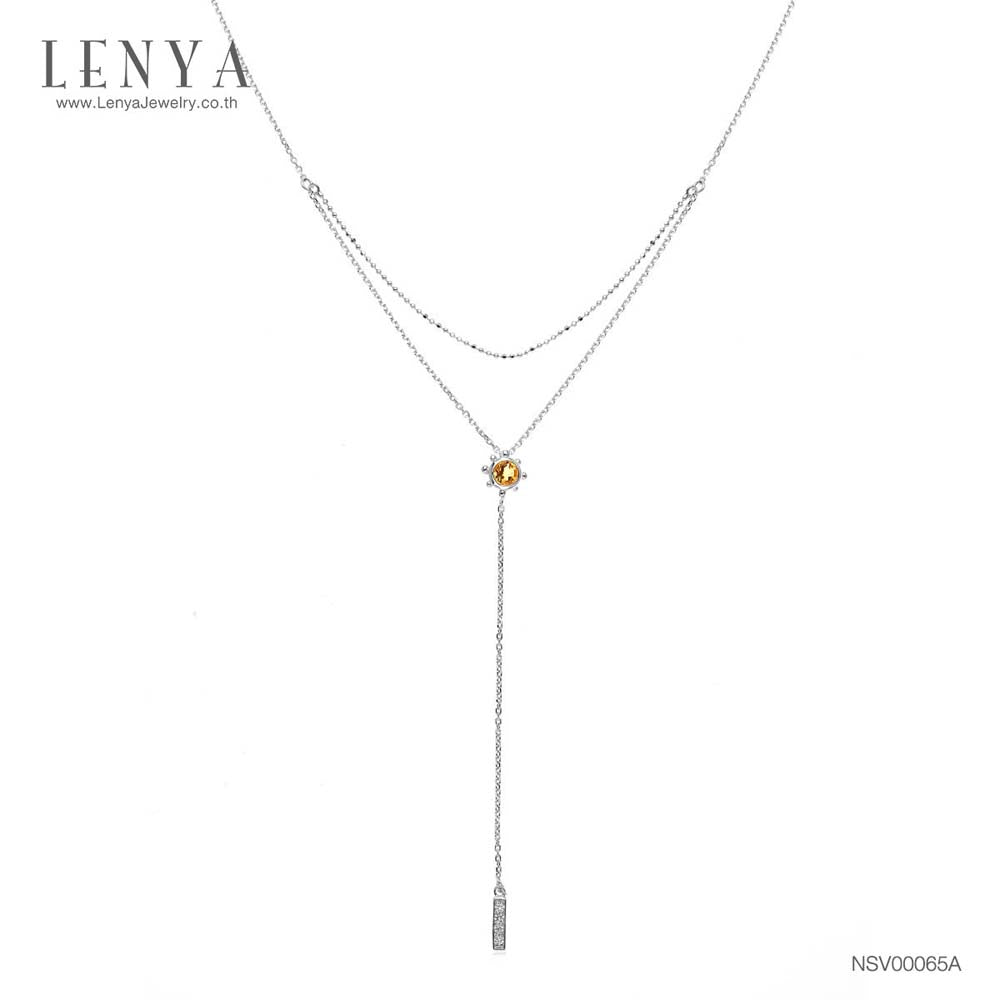 LENYA สร้อยคอเงินแท้ 925 ตัวเรือนชุบทองขาว ดีไซน์โดดเด่น ประดับด้วยพลอย ซิทริน(Citrine) และ คิวบิกเซอร์โคเนีย(Cubic Zirconia) สวยเฉียบ อัพลุคสาวแซ่บ!!