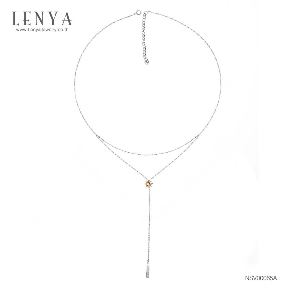LENYA สร้อยคอเงินแท้ 925 ตัวเรือนชุบทองขาว ดีไซน์โดดเด่น ประดับด้วยพลอย ซิทริน(Citrine) และ คิวบิกเซอร์โคเนีย(Cubic Zirconia) สวยเฉียบ อัพลุคสาวแซ่บ!!