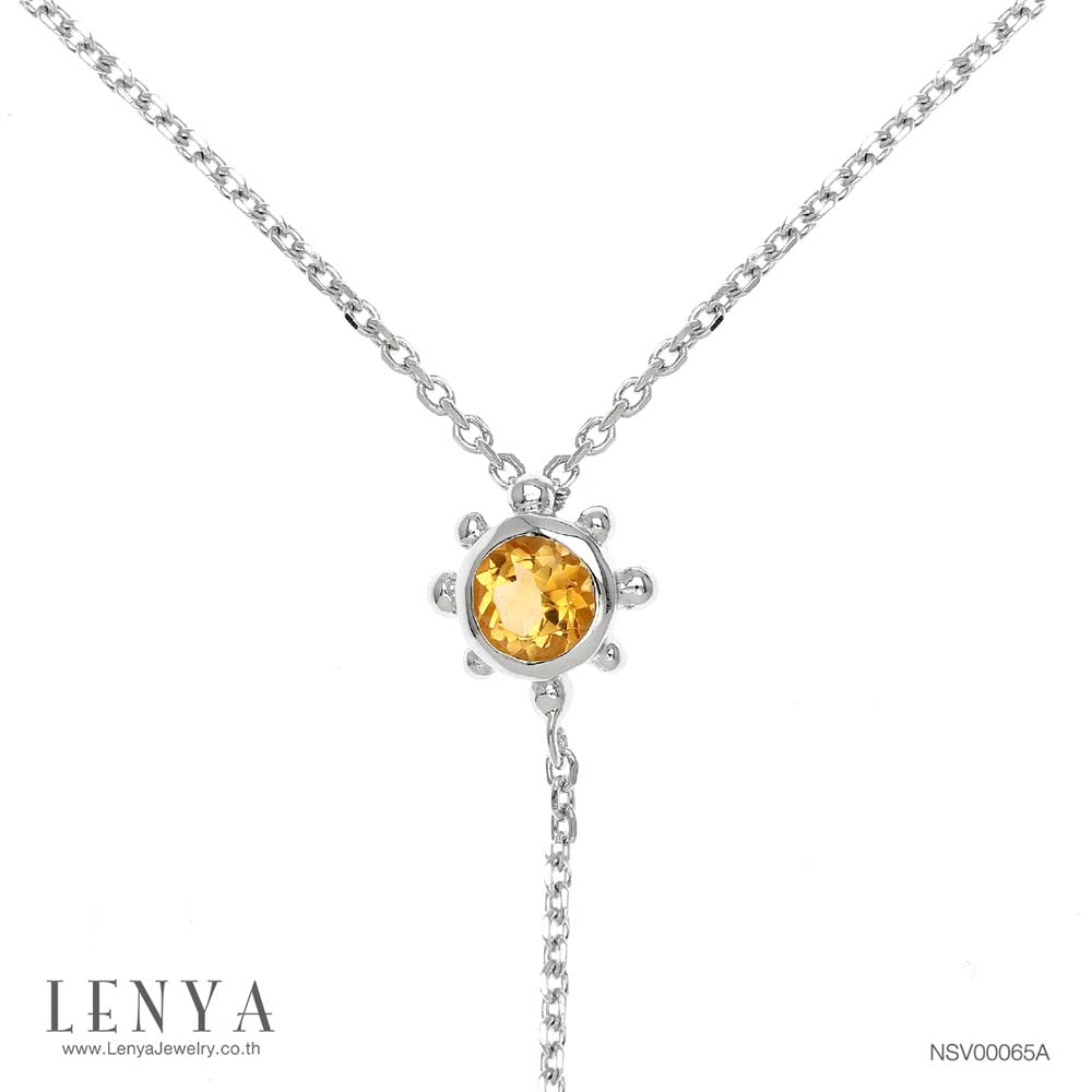 LENYA สร้อยคอเงินแท้ 925 ตัวเรือนชุบทองขาว ดีไซน์โดดเด่น ประดับด้วยพลอย ซิทริน(Citrine) และ คิวบิกเซอร์โคเนีย(Cubic Zirconia) สวยเฉียบ อัพลุคสาวแซ่บ!!