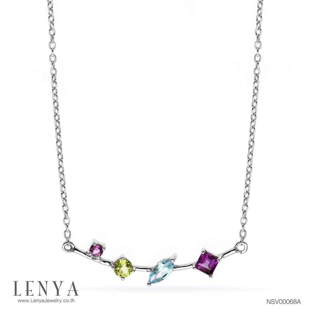LENYA สร้อยคอเงินแท้ ประดับพลอย อเมทิสต์ บลูโทแพซ และเพอริดอท