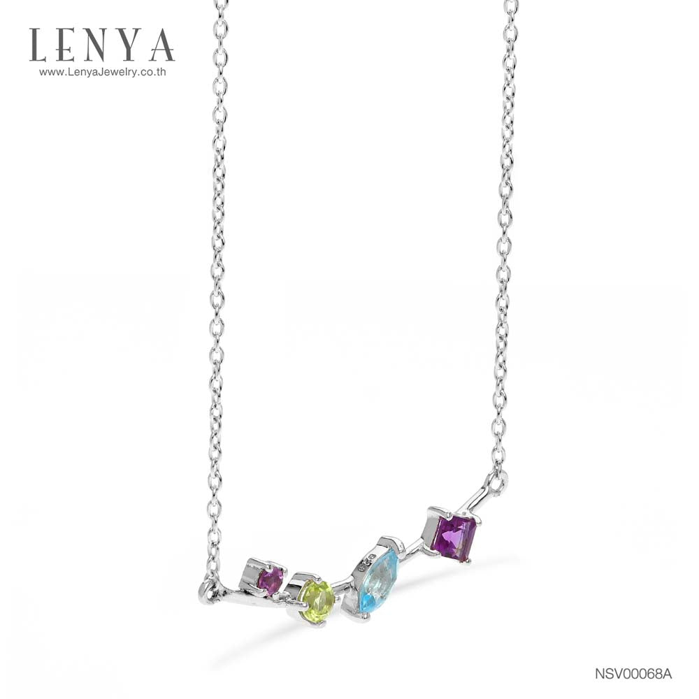 LENYA สร้อยคอเงินแท้ ประดับพลอย อเมทิสต์ บลูโทแพซ และเพอริดอท