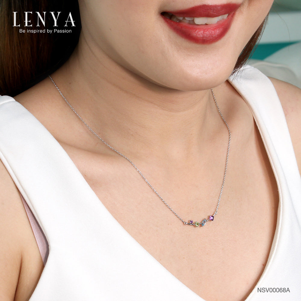 LENYA สร้อยคอเงินแท้ ประดับพลอย อเมทิสต์ บลูโทแพซ และเพอริดอท