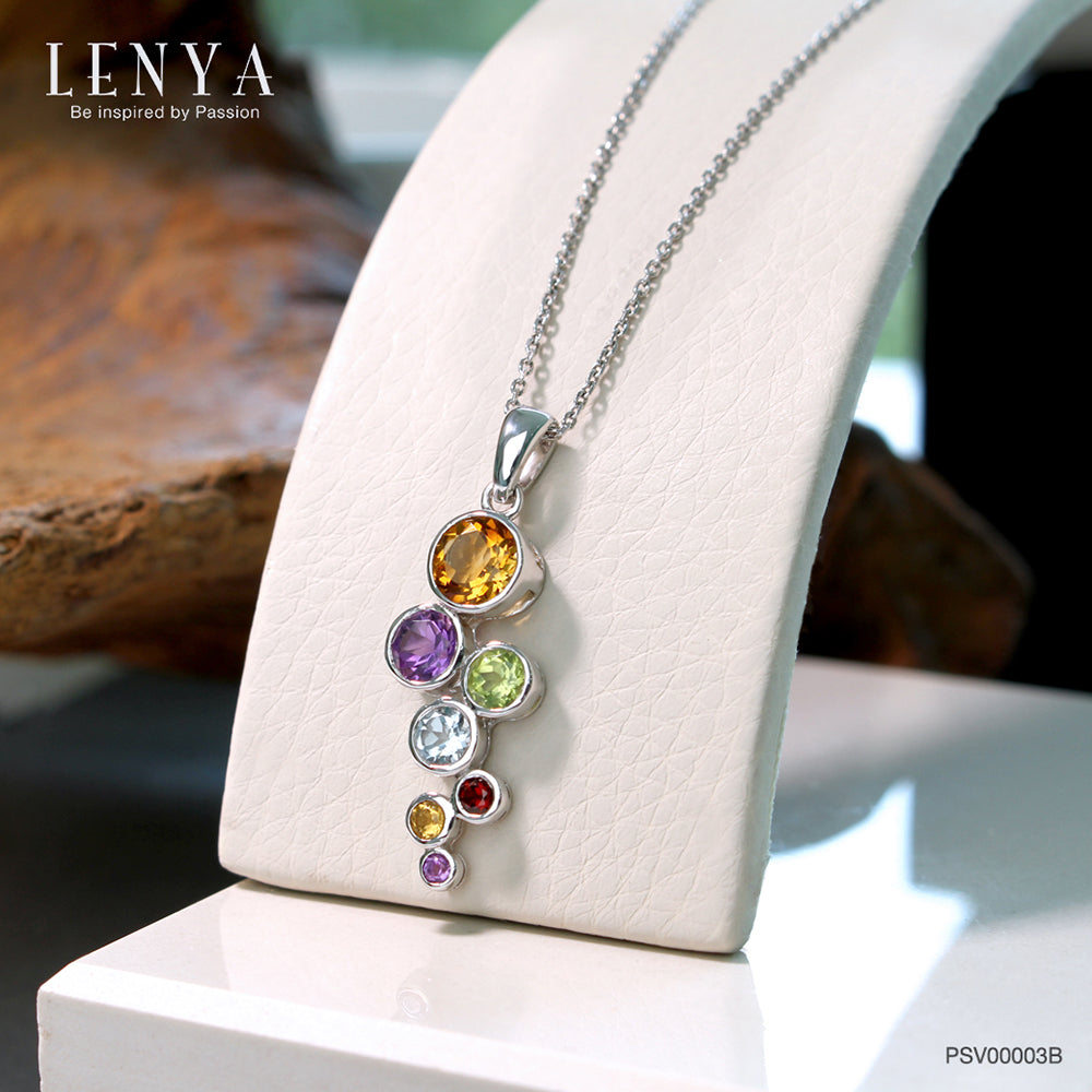 LENYA จี้พลอยซิทริน ช่วยเรียกทรัพย์ สดใส พลังบวก ขนาด 6 มิล ตัวเรือนเงินแท้925 ชุบทองคำขาว