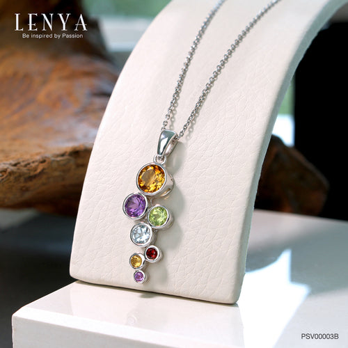 LENYA จี้พลอยซิทริน ช่วยเรียกทรัพย์ สดใส พลังบวก ขนาด 6 มิล ตัวเรือนเงินแท้925 ชุบทองคำขาว