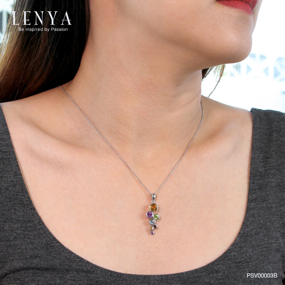 LENYA จี้พลอยซิทริน ช่วยเรียกทรัพย์ สดใส พลังบวก ขนาด 6 มิล ตัวเรือนเงินแท้925 ชุบทองคำขาว