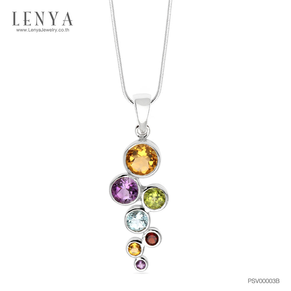 LENYA จี้พลอยซิทริน ช่วยเรียกทรัพย์ สดใส พลังบวก ขนาด 6 มิล ตัวเรือนเงินแท้925 ชุบทองคำขาว