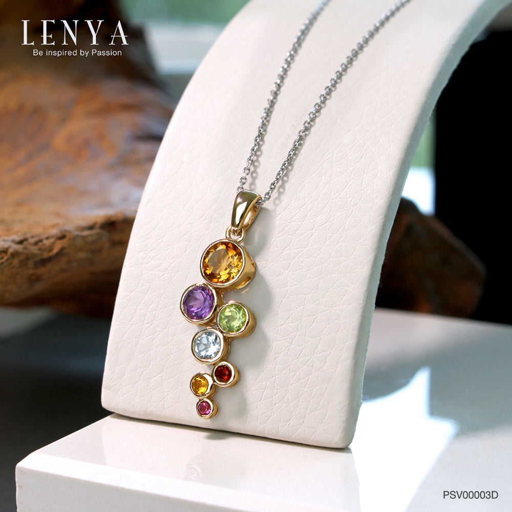 LENYA จี้ประดับพลอยหลากสี ซิทริน(Citrine) อะเมทิสต์(Amethyst)  เพอริดอท(Peridot) บลูโทปาซ(Blue Topaz) โกเมน( Garnet) ตัวเรือนเงินแท้ชุบทอง