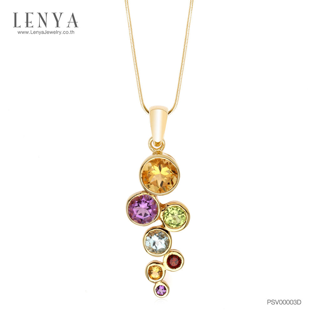LENYA จี้ประดับพลอยหลากสี ซิทริน(Citrine) อะเมทิสต์(Amethyst)  เพอริดอท(Peridot) บลูโทปาซ(Blue Topaz) โกเมน( Garnet) ตัวเรือนเงินแท้ชุบทอง