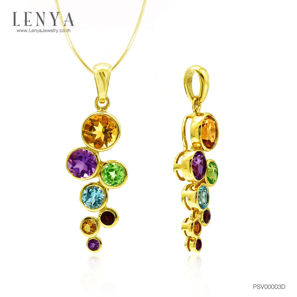 LENYA จี้ประดับพลอยหลากสี ซิทริน(Citrine) อะเมทิสต์(Amethyst)  เพอริดอท(Peridot) บลูโทปาซ(Blue Topaz) โกเมน( Garnet) ตัวเรือนเงินแท้ชุบทอง