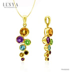 LENYA จี้ประดับพลอยหลากสี ซิทริน(Citrine) อะเมทิสต์(Amethyst)  เพอริดอท(Peridot) บลูโทปาซ(Blue Topaz) โกเมน( Garnet) ตัวเรือนเงินแท้ชุบทอง