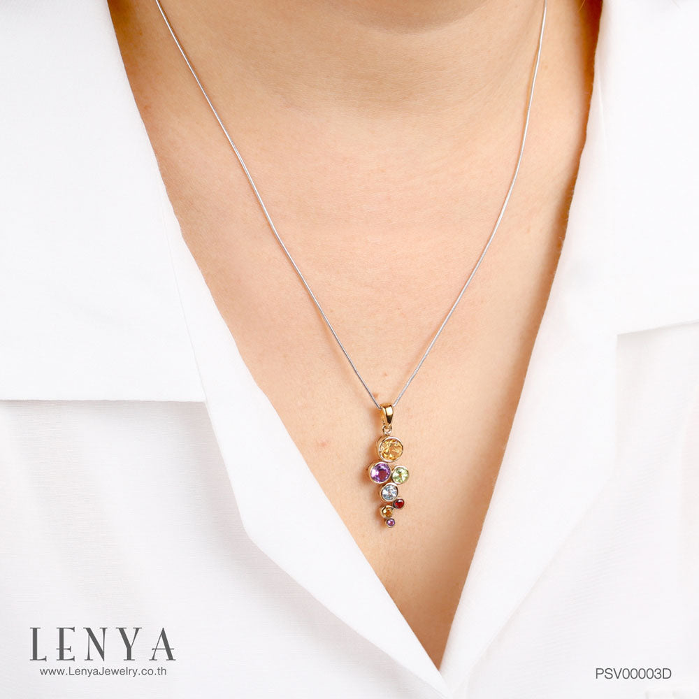 LENYA จี้ประดับพลอยหลากสี ซิทริน(Citrine) อะเมทิสต์(Amethyst)  เพอริดอท(Peridot) บลูโทปาซ(Blue Topaz) โกเมน( Garnet) ตัวเรือนเงินแท้ชุบทอง
