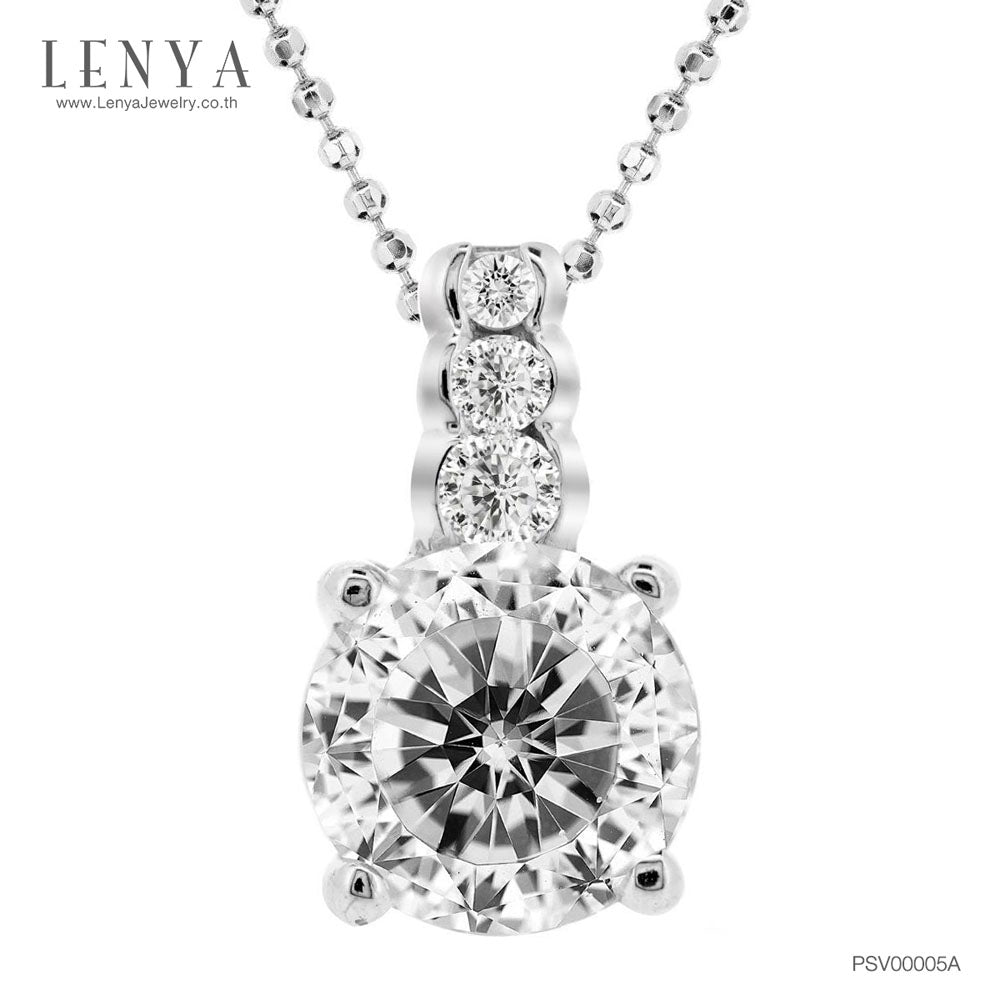 LENYA จี้ CZ สีขาว DiamondLike เสริมลุคให้โดดเด่น ทรงกลม ขนาด 8 มิล ตัวเรือนเงินแท้925 ชุบทองคำขาว