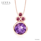 LENYA จี้พลอยอเมทิสต์ (Amethyst) สีม่วง ประดับทับทิม สีชมพู   ตัวเรือนเงินแท้ชุบพิ้งค์โกลด์(Pink Gold)