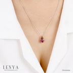 LENYA จี้พลอยอเมทิสต์ (Amethyst) สีม่วง ประดับทับทิม สีชมพู   ตัวเรือนเงินแท้ชุบพิ้งค์โกลด์(Pink Gold)