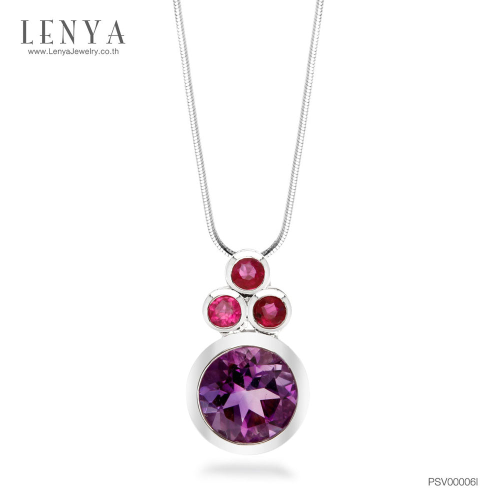 LENYA  จี้เงินแท้ ประดับพลอยอเมทิสต์ และทับทิม