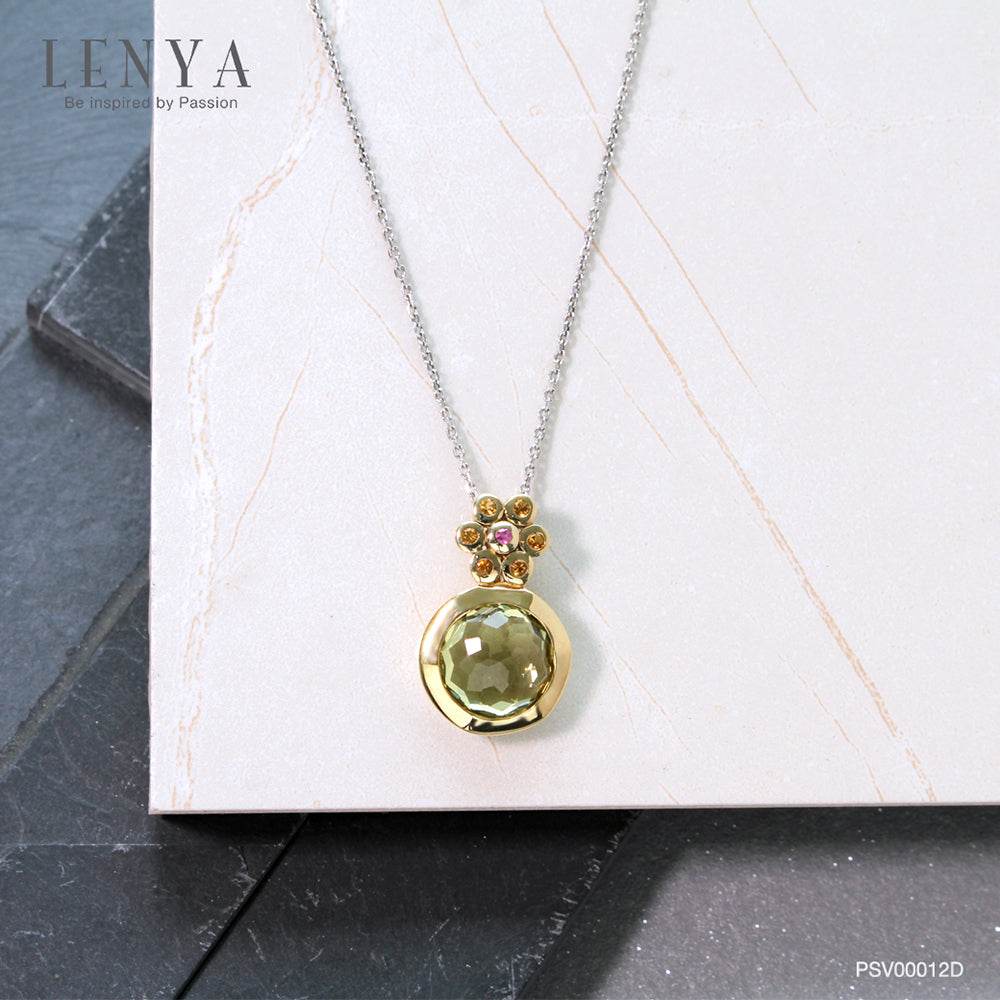 LENYA จี้เงินแท้ 925 ชุบทอง ประดับ อเมทีสต์สีเขียว(Green Amethyst) แซฟไฟร์สีส้ม(Orange Sapphire) และ อเมทิสต์สีม่วง(Amethyst)