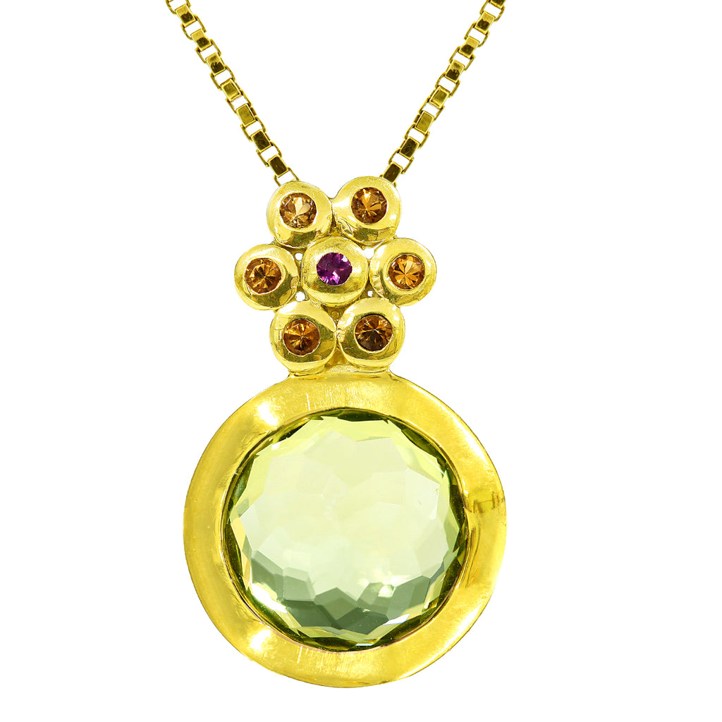LENYA จี้เงินแท้ 925 ชุบทอง ประดับ อเมทีสต์สีเขียว(Green Amethyst) แซฟไฟร์สีส้ม(Orange Sapphire) และ อเมทิสต์สีม่วง(Amethyst)