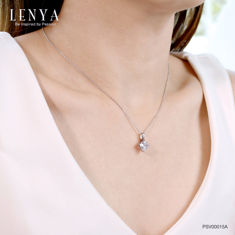 LENYA จี้ CZ  DiamondLike สี่เหลี่ยมเสริมลุคใส่สบาย ขนาด 7 มิล ตัวเรือนเงินแท้925ชุบทองคำขาว