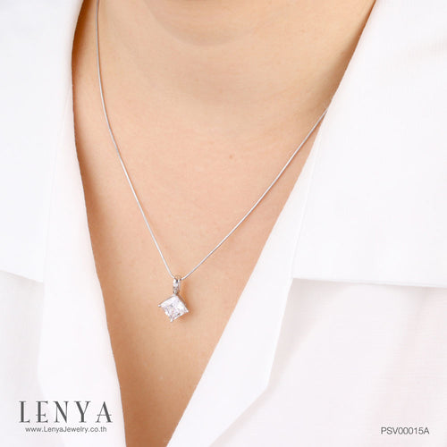 LENYA จี้ CZ  DiamondLike สี่เหลี่ยมเสริมลุคใส่สบาย ขนาด 7 มิล ตัวเรือนเงินแท้925ชุบทองคำขาว