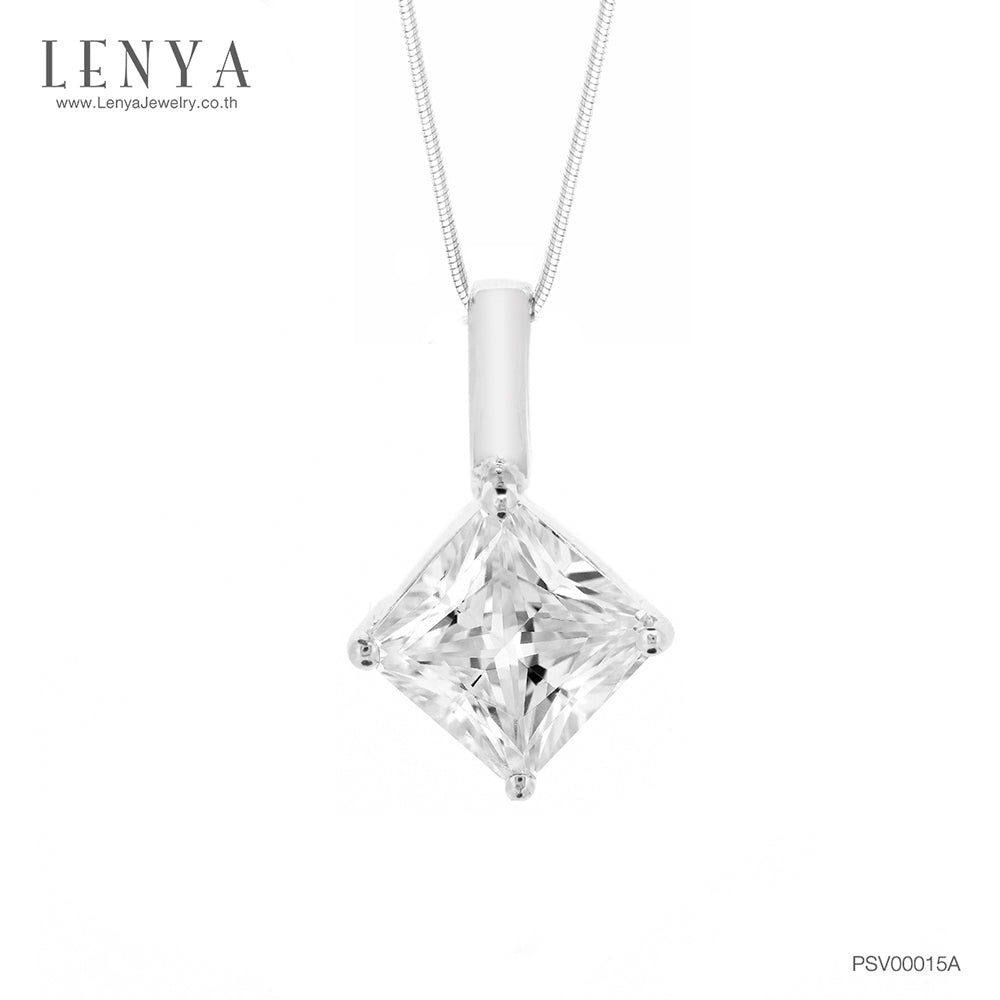 LENYA จี้ CZ  DiamondLike สี่เหลี่ยมเสริมลุคใส่สบาย ขนาด 7 มิล ตัวเรือนเงินแท้925ชุบทองคำขาว