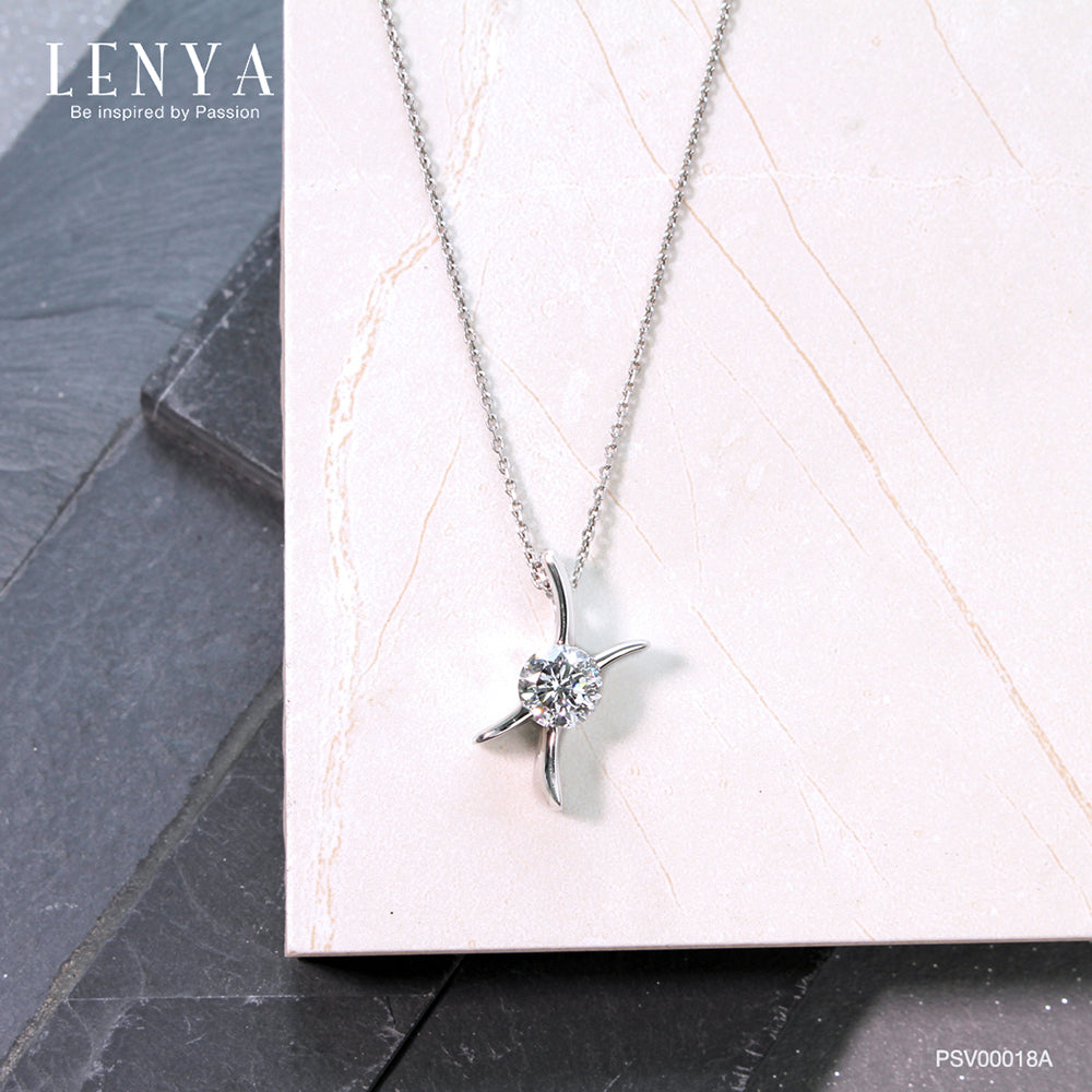 LENYA จี้เพชร DiamondLike 1 กะรัต ดีไซน์รูปตัว X เอกลักษณ์ที่ไม่ซ้ำใคร ตัวเรือนเงินแท้ชุบทองคำขาว