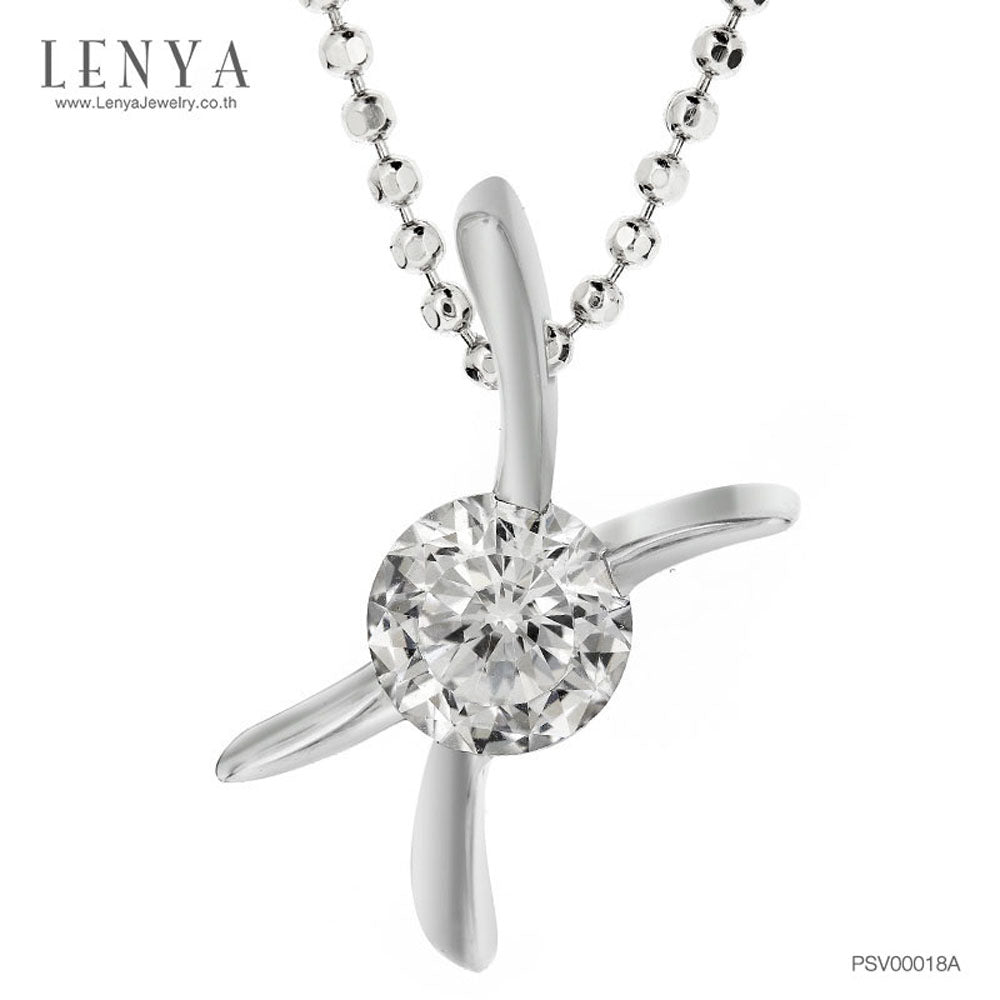 LENYA จี้เพชร DiamondLike 1 กะรัต ดีไซน์รูปตัว X เอกลักษณ์ที่ไม่ซ้ำใคร ตัวเรือนเงินแท้ชุบทองคำขาว