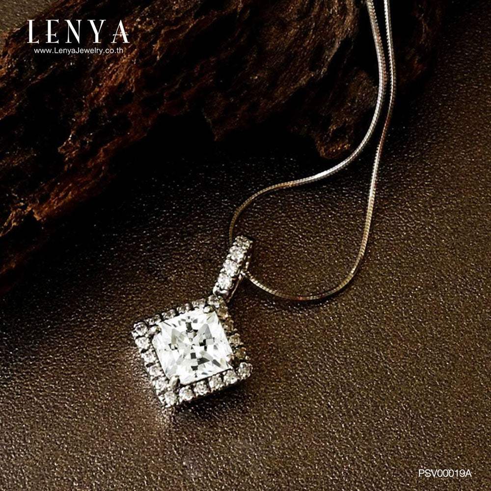 LENYA จี้ CZ DiamondLike ดีไซน์ทรงสี่เหลี่ยมเสริมลุคสุดหรู ขนาด 7  มิล ตัวเรือนเงินแท้925ชุบทองคำขาว