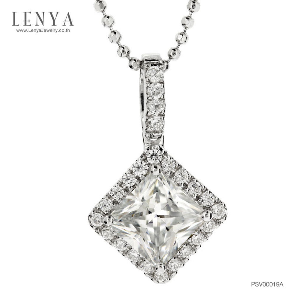 LENYA จี้ CZ DiamondLike ดีไซน์ทรงสี่เหลี่ยมเสริมลุคสุดหรู ขนาด 7  มิล ตัวเรือนเงินแท้925ชุบทองคำขาว