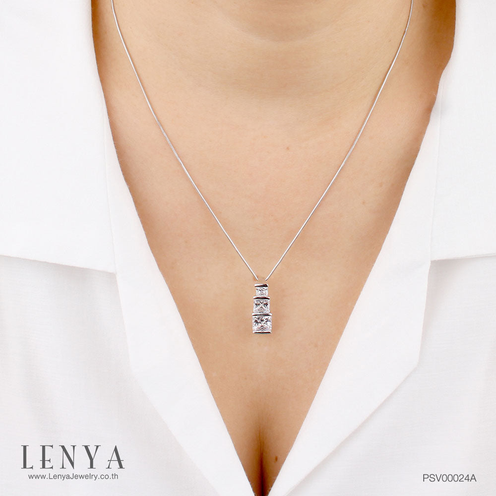 LENYA จี้ CZ  DiamondLike เสริมลุคสวยเก๋ได้ทุกงาน ขนาด 6.5 มิล ตัวเรือนเงินแท้925 ชุบทองคำขาว