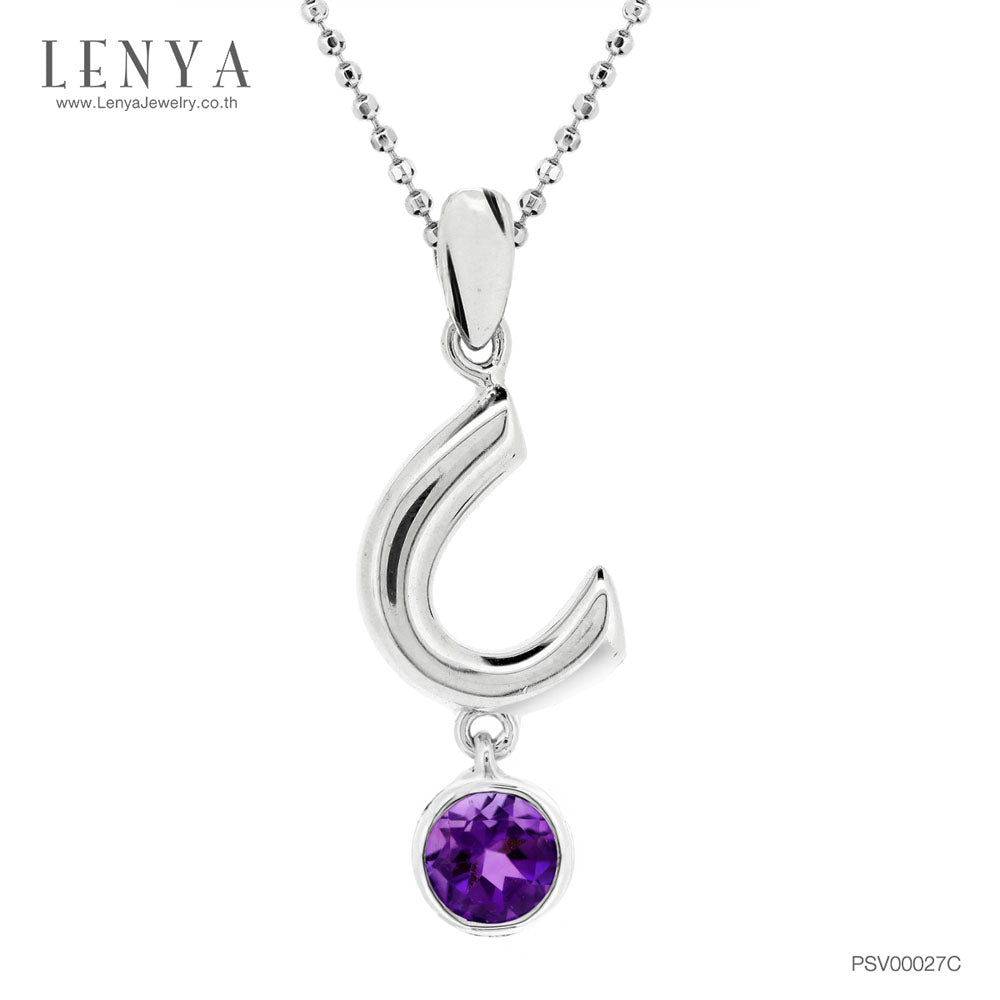 LENYA จี้เงินแท้ รูปตัวอักษรภาษาอังกฤษ C ประดับอเมทิสต์