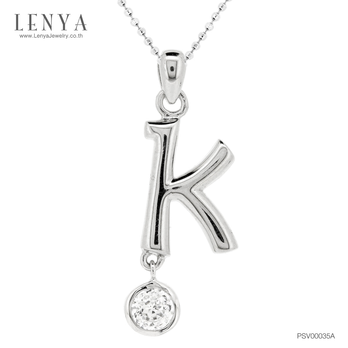 LENYA จี้ตัวอักษร ตัว K ตัวเรือนเงินแท้ชุบทองคำขาว ประดับเพชร DiamondLike