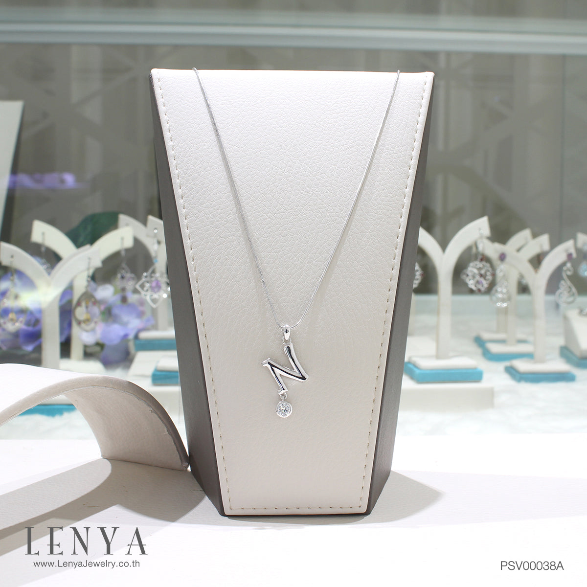 LENYA จี้ตัวอักษร ตัว N ตัวเรือนเงินแท้ชุบทองคำขาว ประดับเพชร DiamondLike