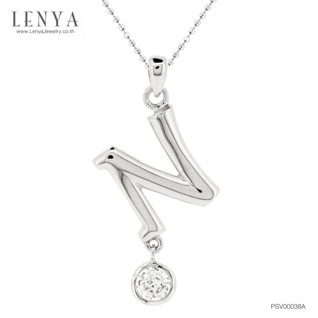 LENYA จี้ตัวอักษร ตัว N ตัวเรือนเงินแท้ชุบทองคำขาว ประดับเพชร DiamondLike