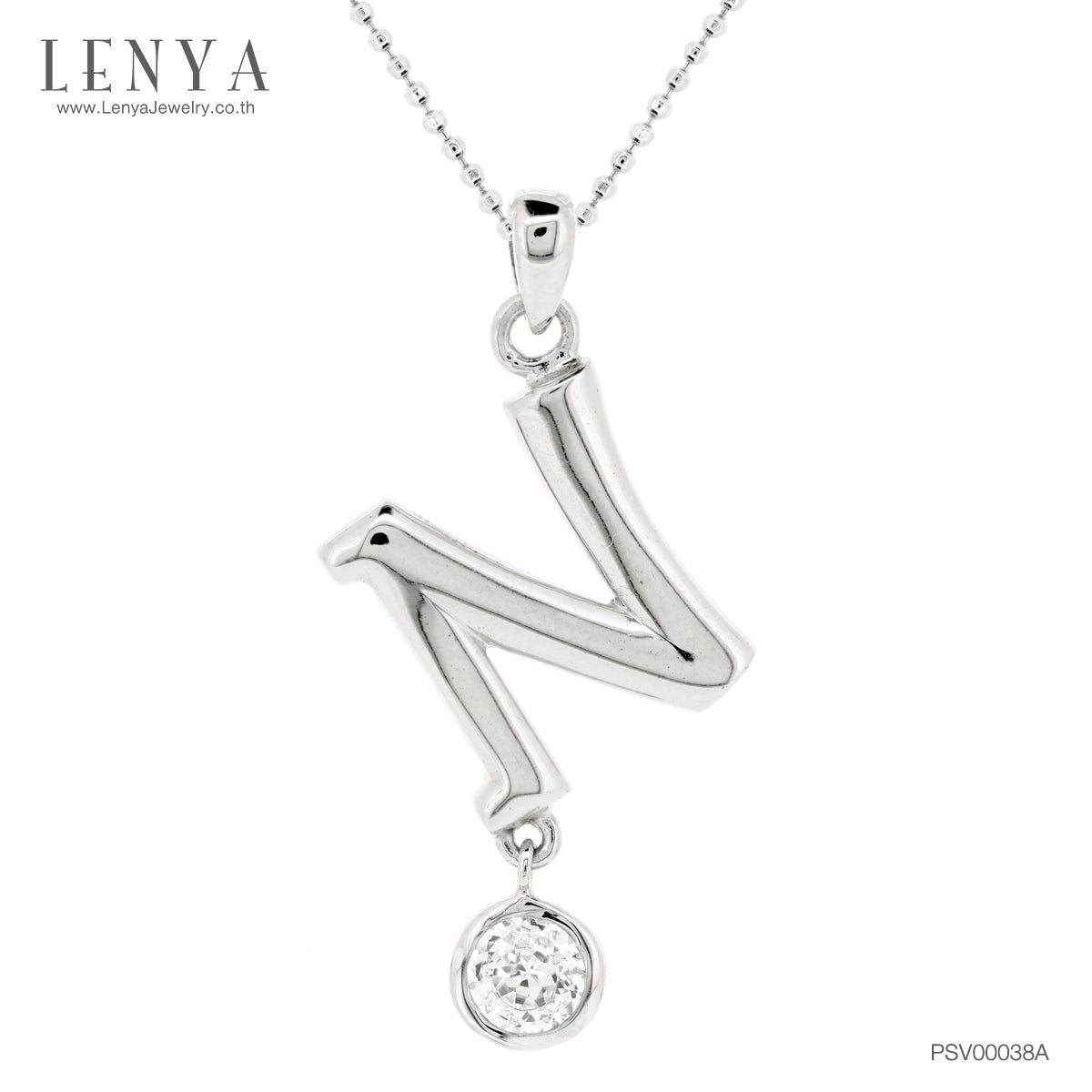 LENYA จี้ตัวอักษร ตัว N ตัวเรือนเงินแท้ชุบทองคำขาว ประดับเพชร DiamondLike