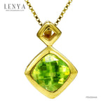 LENYA จี้พลอยเพอริดอท(Peridot)  รูปทรงสี่เหลี่ยมหลามตัด ดีไซน์สวยดูอ่อนหวาน จะมอบเป็นของขวัญก็ดูเก๋ ตัวเรือนเงินแท้ชุบทองคำ