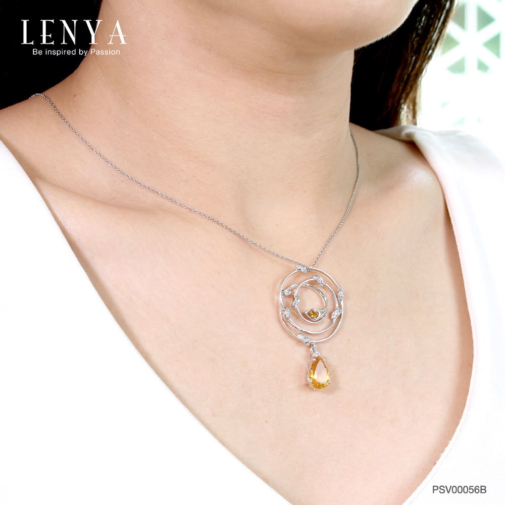 LENYA จี้พลอยซิทริน(Citrine) ดีไซน์น่ารักดูเก๋ไก๋ บนตัวเรือนเงินแท้ชุบทองคำขาว