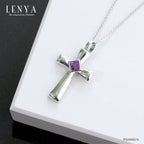 LENYA จี้พลอยอเมทิสต์(Amethyst) ดีไซน์แบบรูปไม้กางเขน เหมาะสำหรับผู้ที่นับถือศาสนาคริสต์ บนตัวเรือนเงินแท้ชุบทองคำขาว