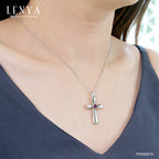 LENYA จี้พลอยอเมทิสต์(Amethyst) ดีไซน์แบบรูปไม้กางเขน เหมาะสำหรับผู้ที่นับถือศาสนาคริสต์ บนตัวเรือนเงินแท้ชุบทองคำขาว