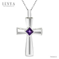 LENYA จี้พลอยอเมทิสต์(Amethyst) ดีไซน์แบบรูปไม้กางเขน เหมาะสำหรับผู้ที่นับถือศาสนาคริสต์ บนตัวเรือนเงินแท้ชุบทองคำขาว