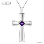 LENYA จี้พลอยอเมทิสต์(Amethyst) ดีไซน์แบบรูปไม้กางเขน เหมาะสำหรับผู้ที่นับถือศาสนาคริสต์ บนตัวเรือนเงินแท้ชุบทองคำขาว