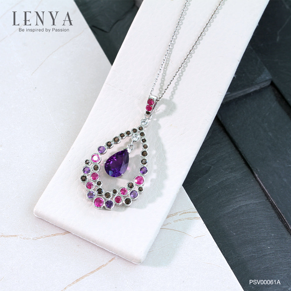 LENYA จี้เงินแท้ ประดับพลอยอเมทิสต์ ล้อมรอบด้วย ทับทิม สโมคกี้ควอตซ์ และ CZ