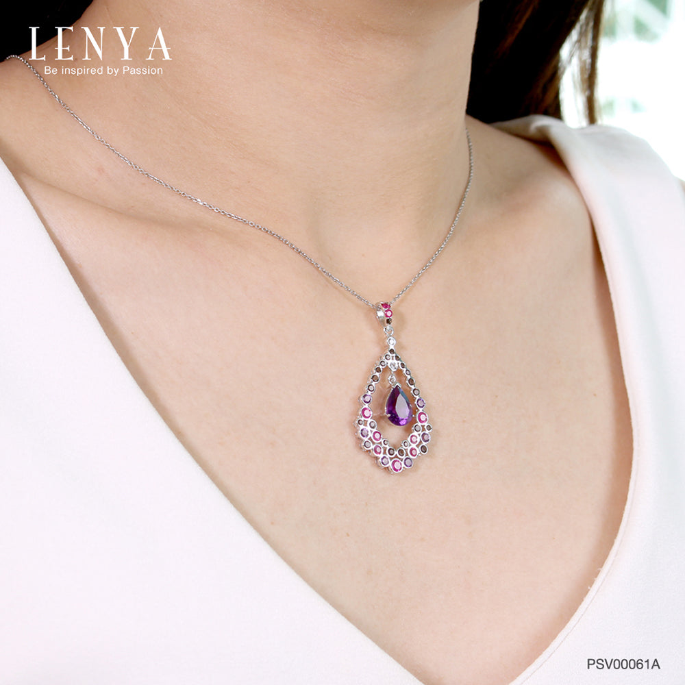 LENYA จี้เงินแท้ ประดับพลอยอเมทิสต์ ล้อมรอบด้วย ทับทิม สโมคกี้ควอตซ์ และ CZ