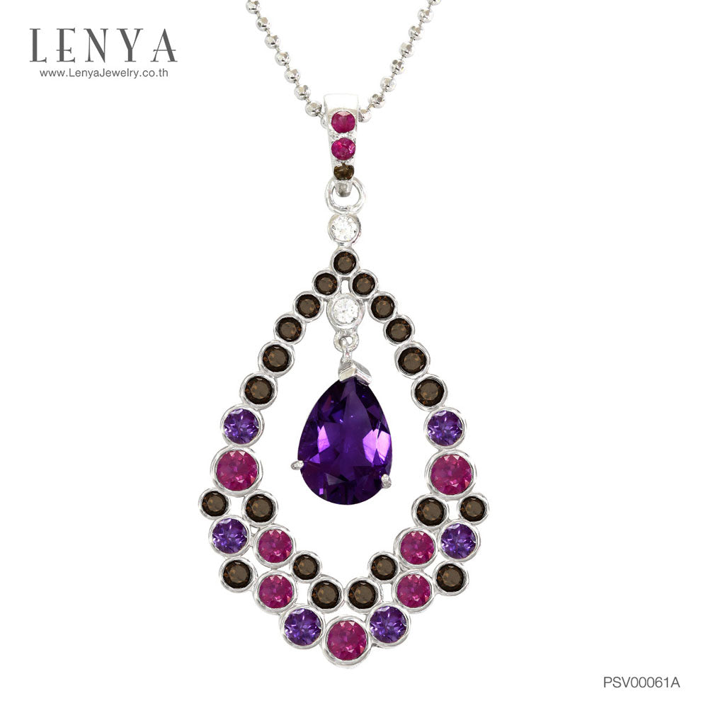LENYA จี้เงินแท้ ประดับพลอยอเมทิสต์ ล้อมรอบด้วย ทับทิม สโมคกี้ควอตซ์ และ CZ