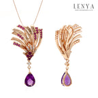LENYA จี้ประดับอเมทิสต์(Amethyst) ทับทิม(Ruby) และเพชร DiamondLike บนตัวเรือนเงินแท้ชุบสีพิงค์โกลด์แท้