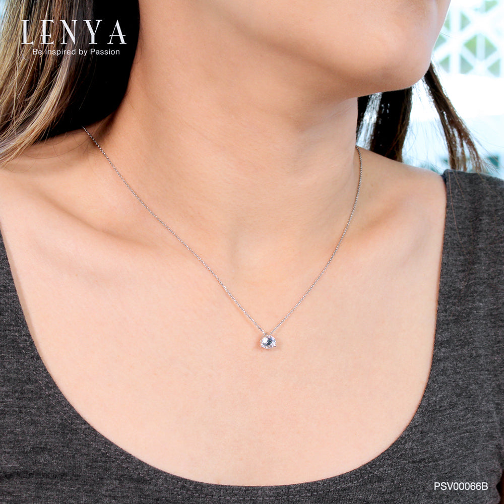 LENYA จี้ CZ จาก Swarovski เสริมลุคเรียบหรู ทรงกลม ขนาด 6 มิล ตัวเรือนเงินแท้925 ชุบทองคำขาว