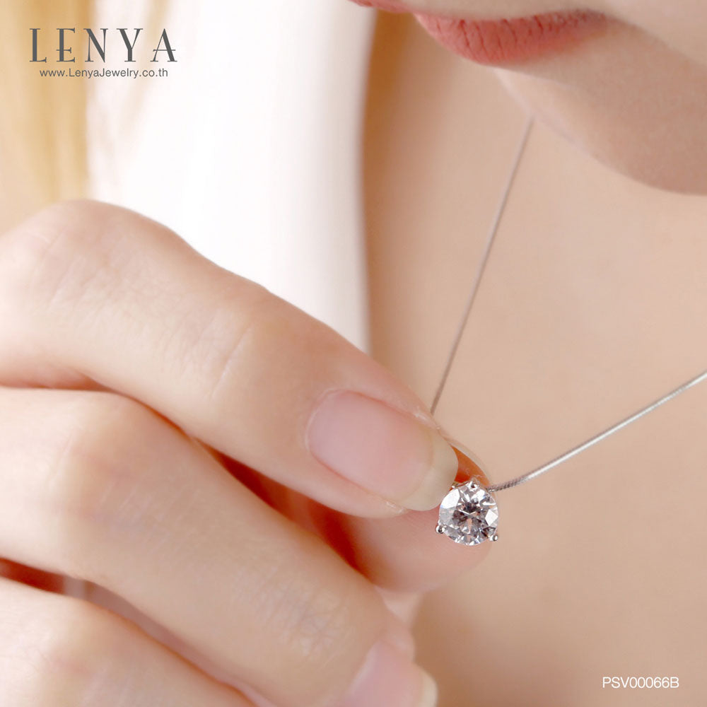 LENYA จี้ CZ จาก Swarovski เสริมลุคเรียบหรู ทรงกลม ขนาด 6 มิล ตัวเรือนเงินแท้925 ชุบทองคำขาว